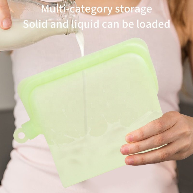BPA free Leakproof Food Grade Silicone Fresh-Keeping Bag Reusable Fresh Ziplock Sealer Silicone Food Storage Bag