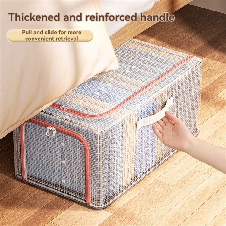Large PVC Cloth Storage Box Double Zipper Waterproof Transparent Fabric Foldable Design Clothes Toys Durable Bin