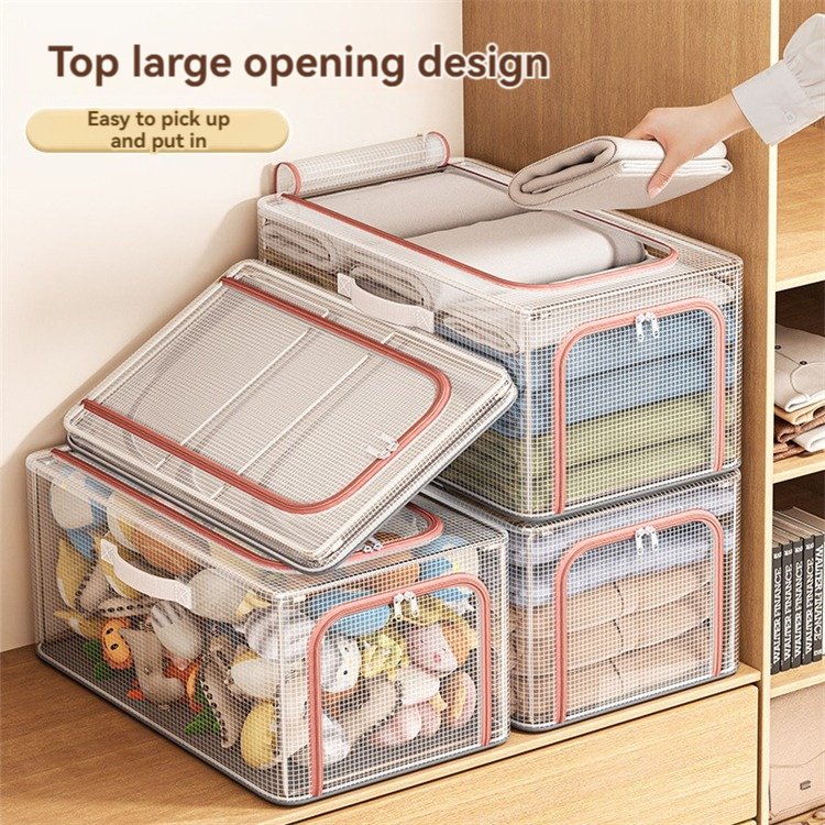Large PVC Cloth Storage Box Double Zipper Waterproof Transparent Fabric Foldable Design Clothes Toys Durable Bin