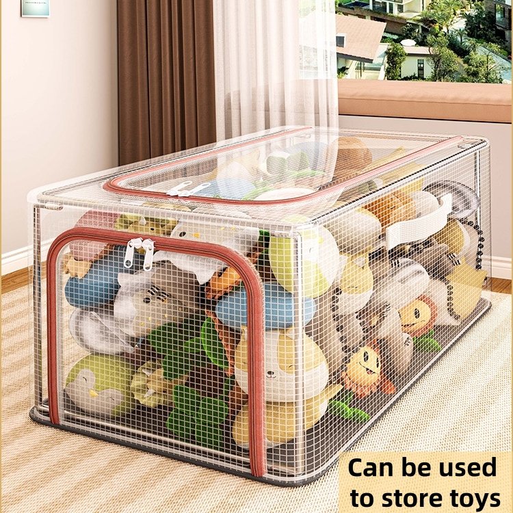 Large PVC Cloth Storage Box Double Zipper Waterproof Transparent Fabric Foldable Design Clothes Toys Durable Bin