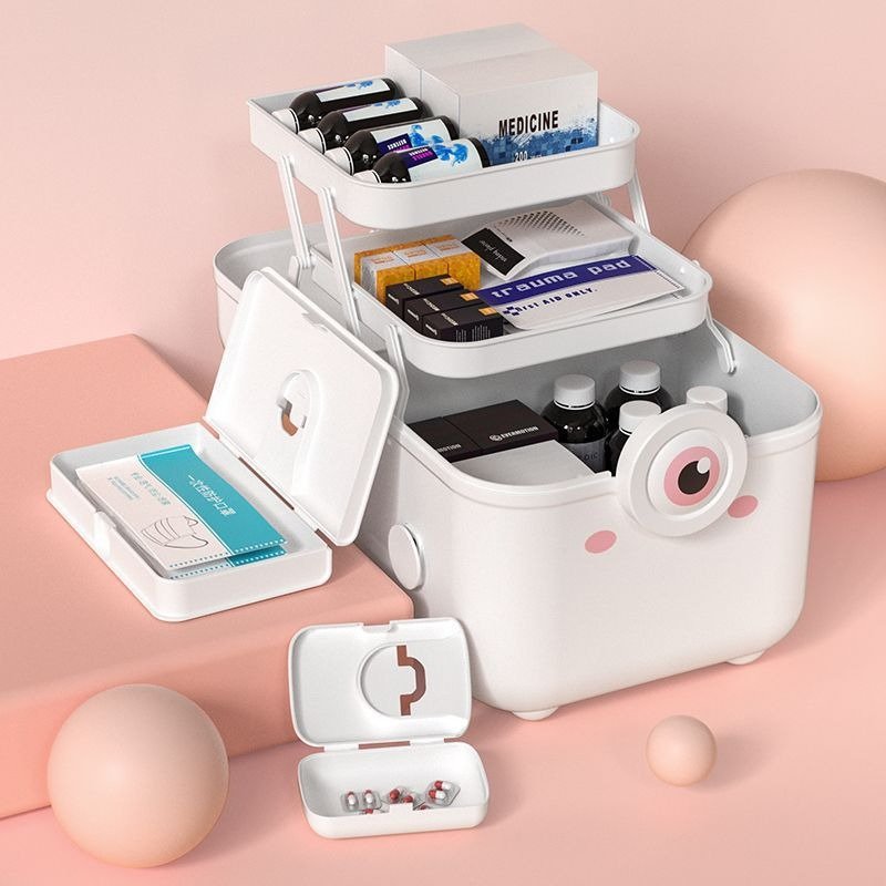 Multi-functional Large Capacity Portable Medical Storage Box Cute Cartoon Emergency Medicine Box PP Kitchen Jewelry Storage