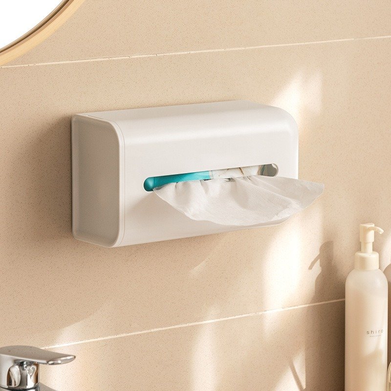 Japanese Simple Multi-Functional Wall-Mounted Tissue Box Punch-Free Paper Storage Plastic Box for Kitchen Household Use
