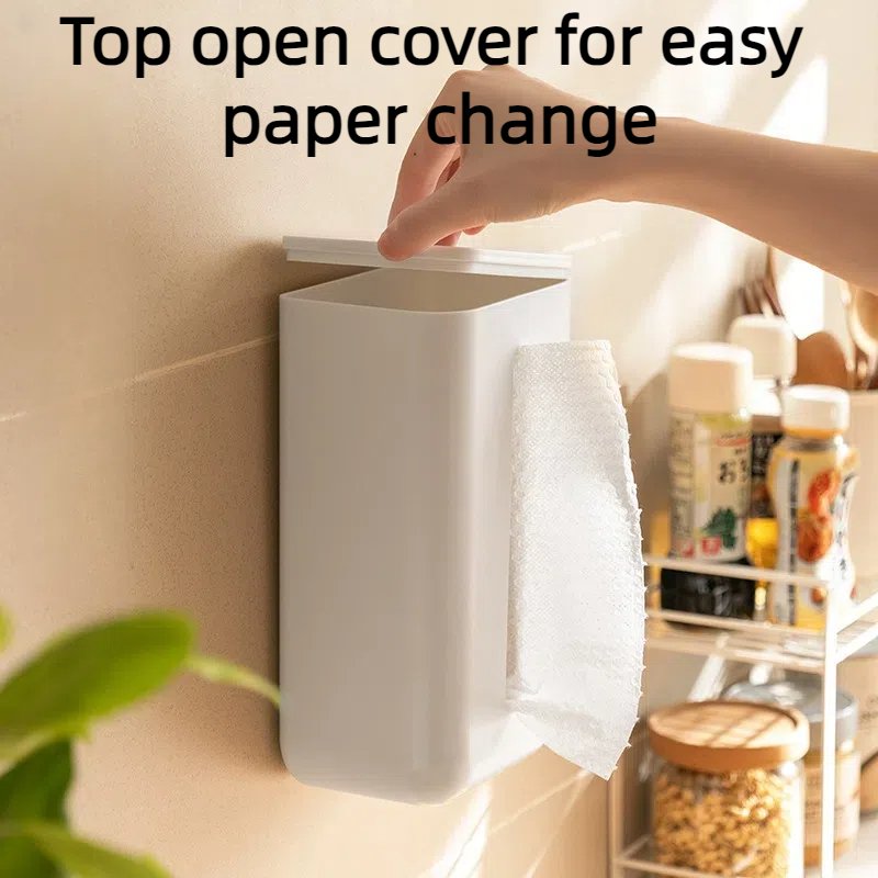 Japanese Simple Multi-Functional Wall-Mounted Tissue Box Punch-Free Paper Storage Plastic Box for Kitchen Household Use