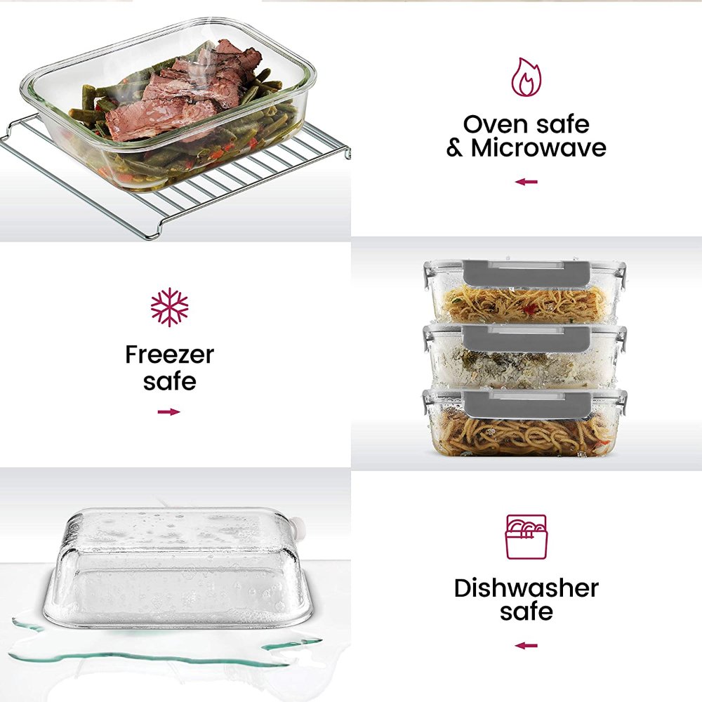 24-Piece Superior Glass Food Storage Containers Set Newly Innovated Hinged Locking lids 100% Leakproof Glass Meal-Prep Container