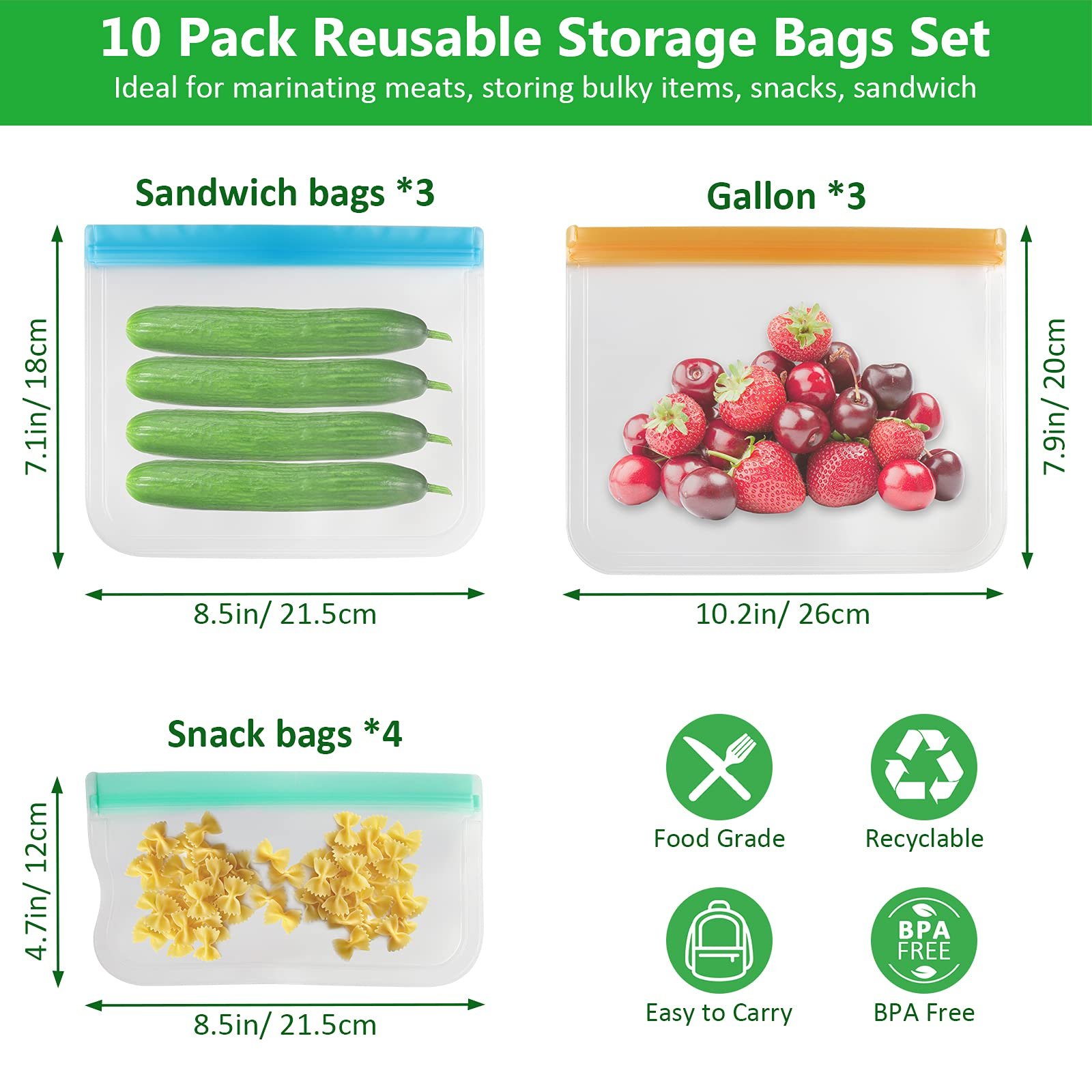 Custom Logo Reusable PEVA Zip Lock Food Storage Bags Organizer BPA Free Freezer Gallon Sandwich Snack Bag