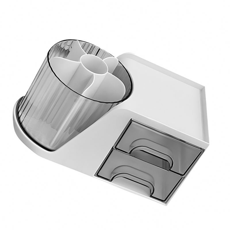 New Arrivals Office Table Art Supply Storage Box Caddy Pencil Pen Holder Rotating Desk Organizer with 2 Drawer