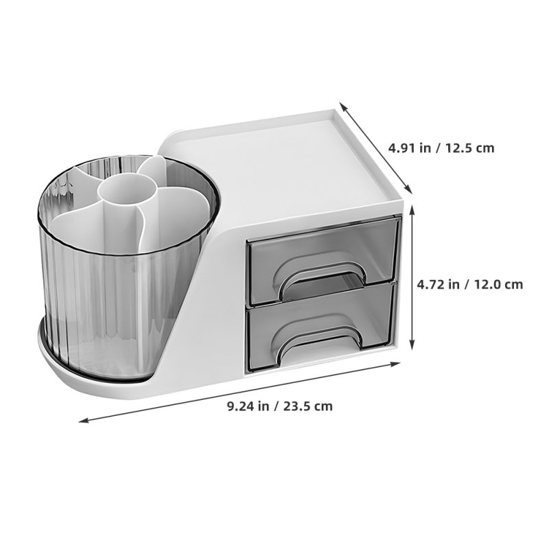 New Arrivals Office Table Art Supply Storage Box Caddy Pencil Pen Holder Rotating Desk Organizer with 2 Drawer