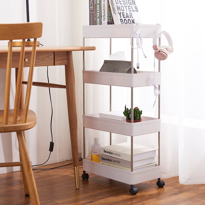 High Quality 4 Tier Slim White Storage Rolling Cart Mobile Plastic Shelving Wheel Storage Rack For Kitchen