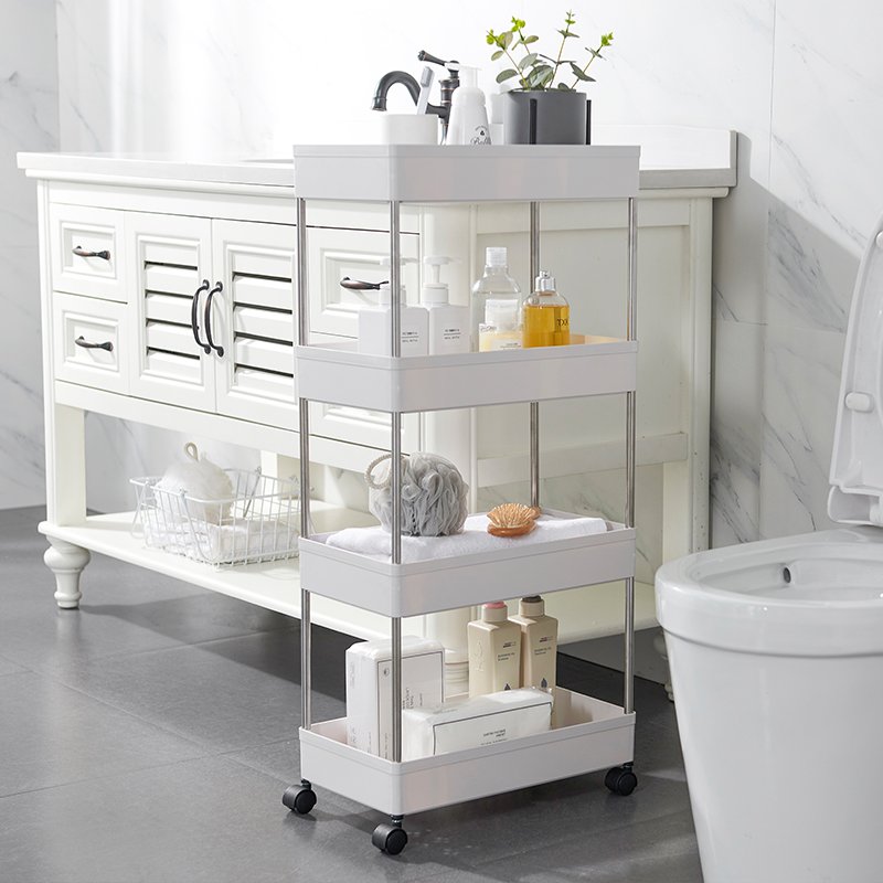 High Quality 4 Tier Slim White Storage Rolling Cart Mobile Plastic Shelving Wheel Storage Rack For Kitchen