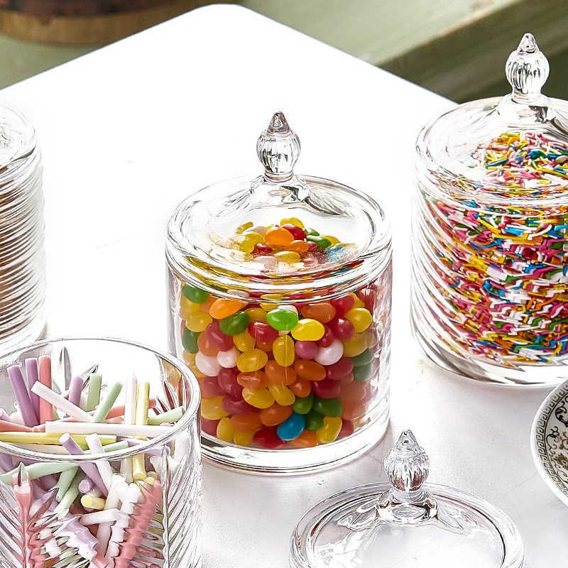 Creative Design Cylinder Glass Candy Food Storage Tea Coffee Sugar Bowl Candle Jars With Lid