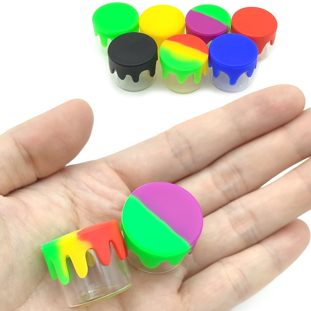 Glass Box 5ml Custom Logo Wax Jar Silicone Lid Tobacco Storage Container Herb Dry Smoking Accessories Jars Bottles For Grinder