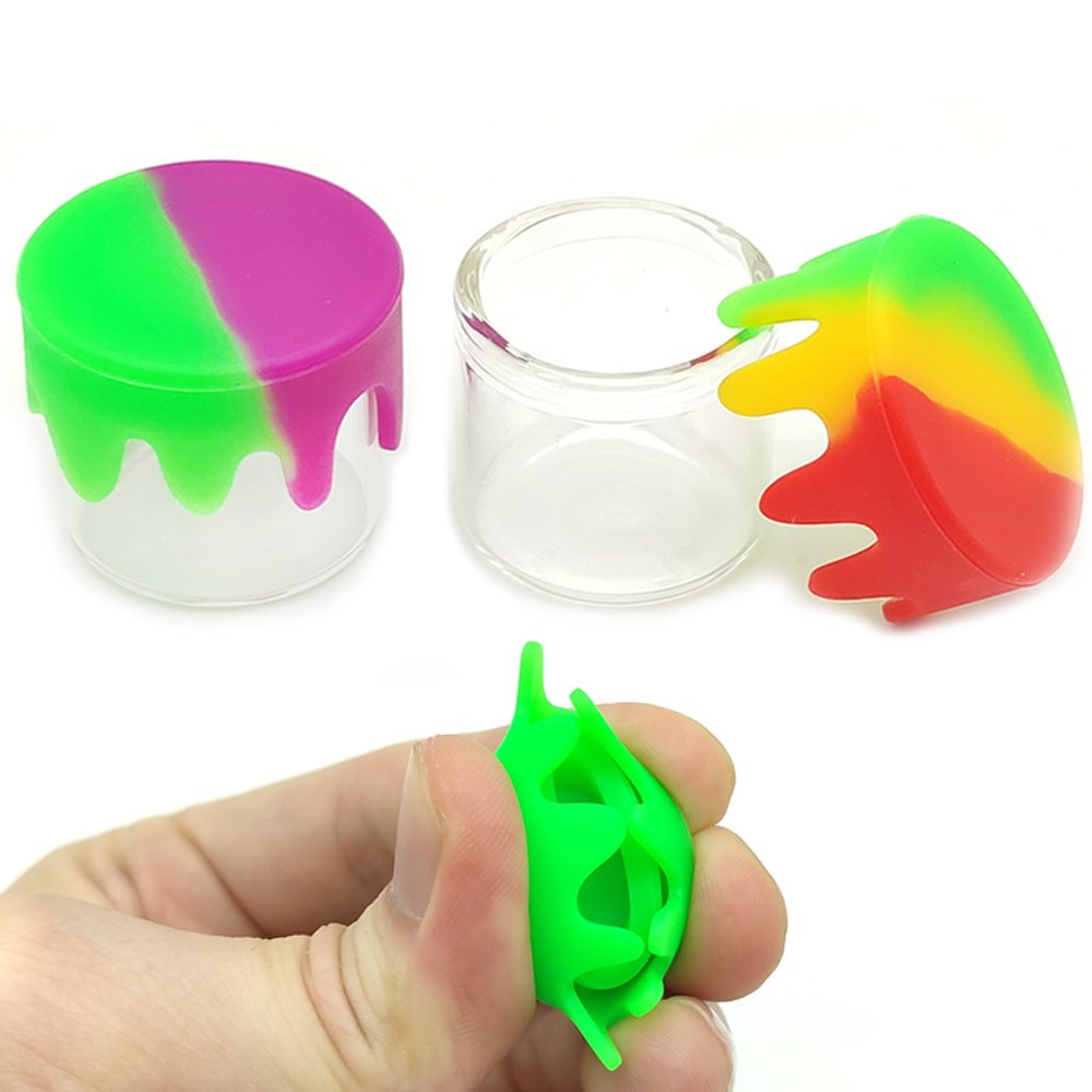 Glass Box 5ml Custom Logo Wax Jar Silicone Lid Tobacco Storage Container Herb Dry Smoking Accessories Jars Bottles For Grinder