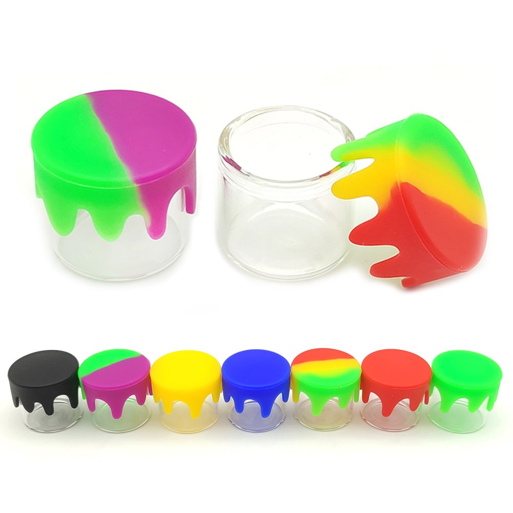 Glass Box 5ml Custom Logo Wax Jar Silicone Lid Tobacco Storage Container Herb Dry Smoking Accessories Jars Bottles For Grinder
