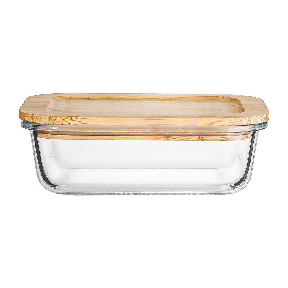 Eco-friendly food meal prep containers rectangular 4-piece set with bamboo lid/wooden glass food storage