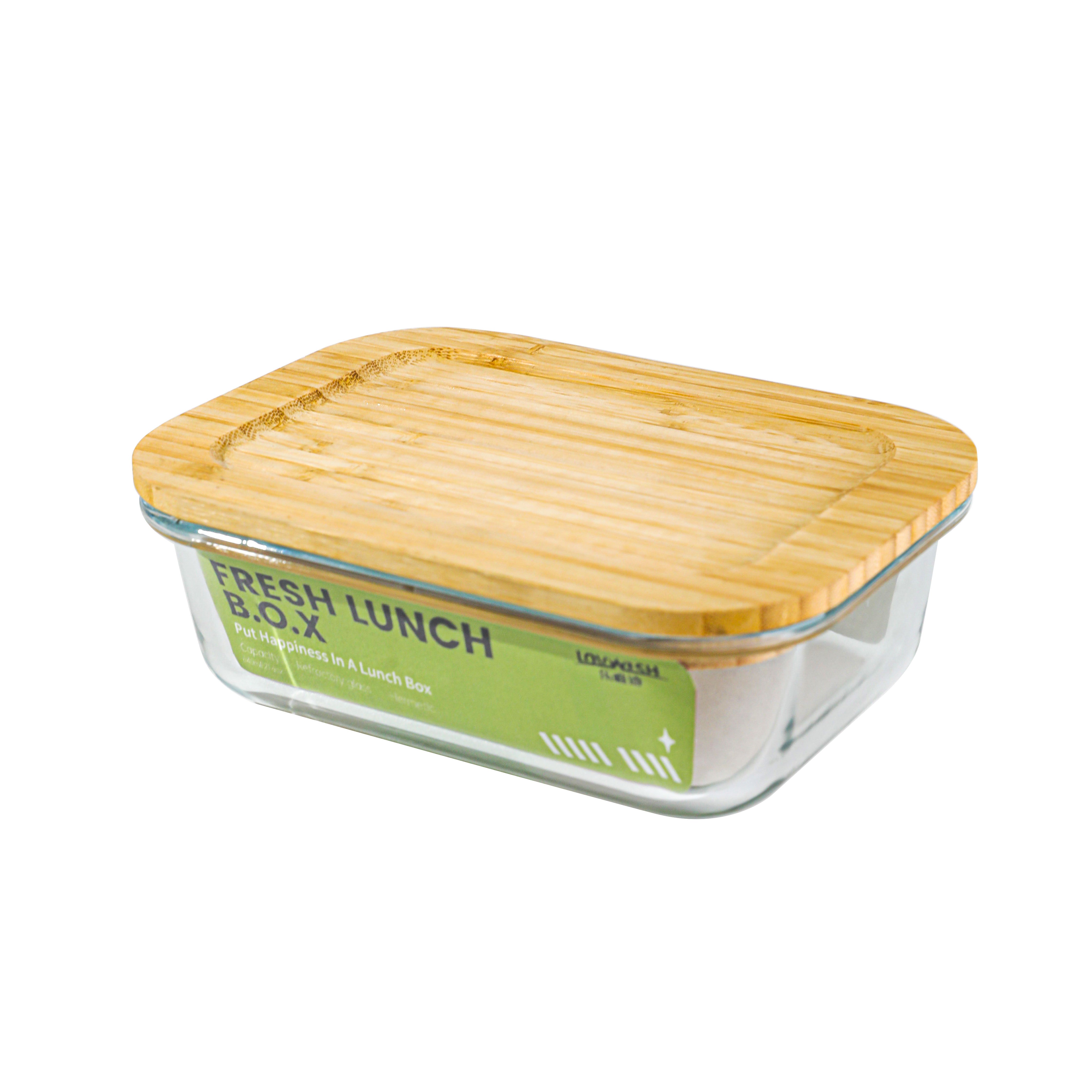 Eco-friendly food meal prep containers rectangular 4-piece set with bamboo lid/wooden glass food storage