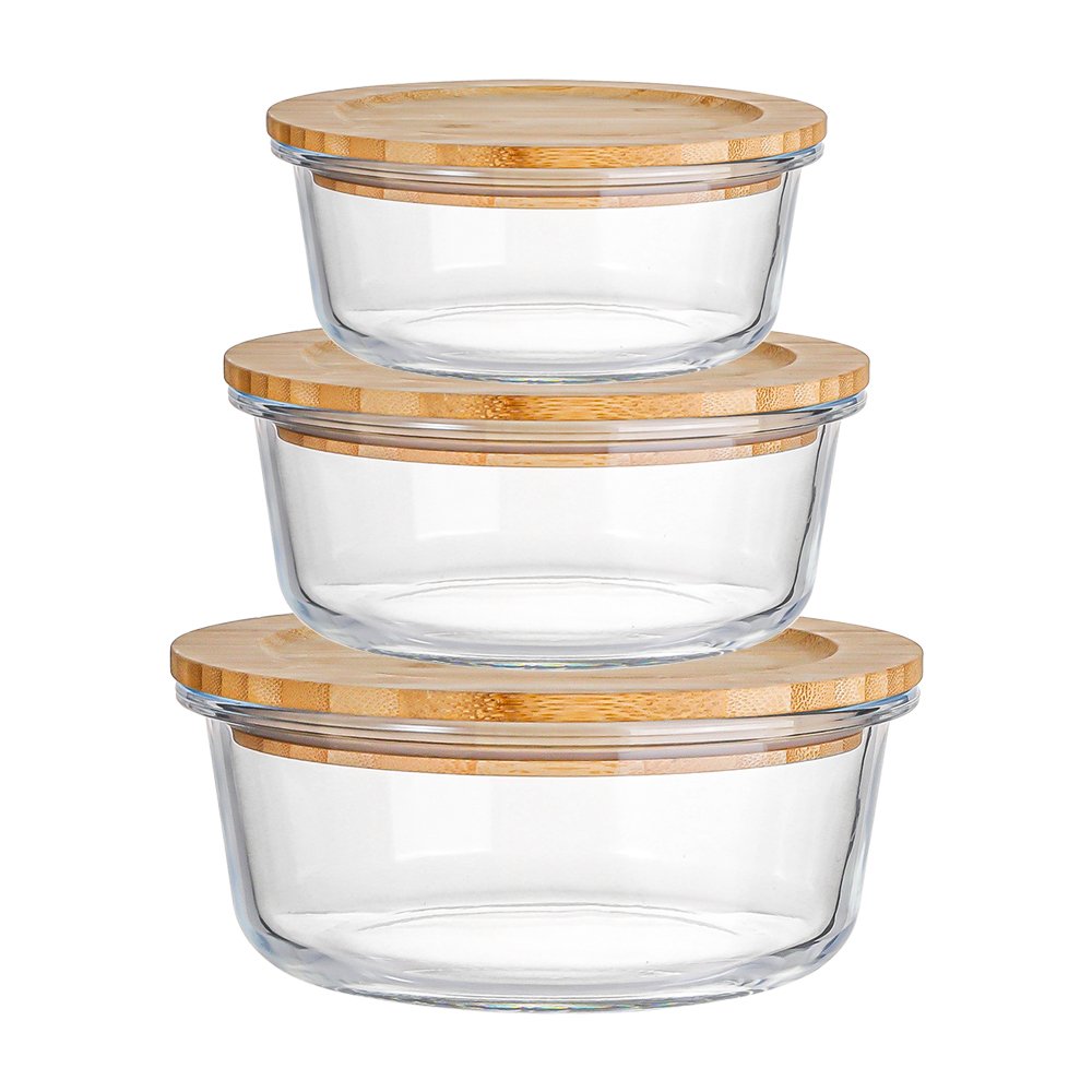 Eco-friendly food meal prep containers rectangular 4-piece set with bamboo lid/wooden glass food storage