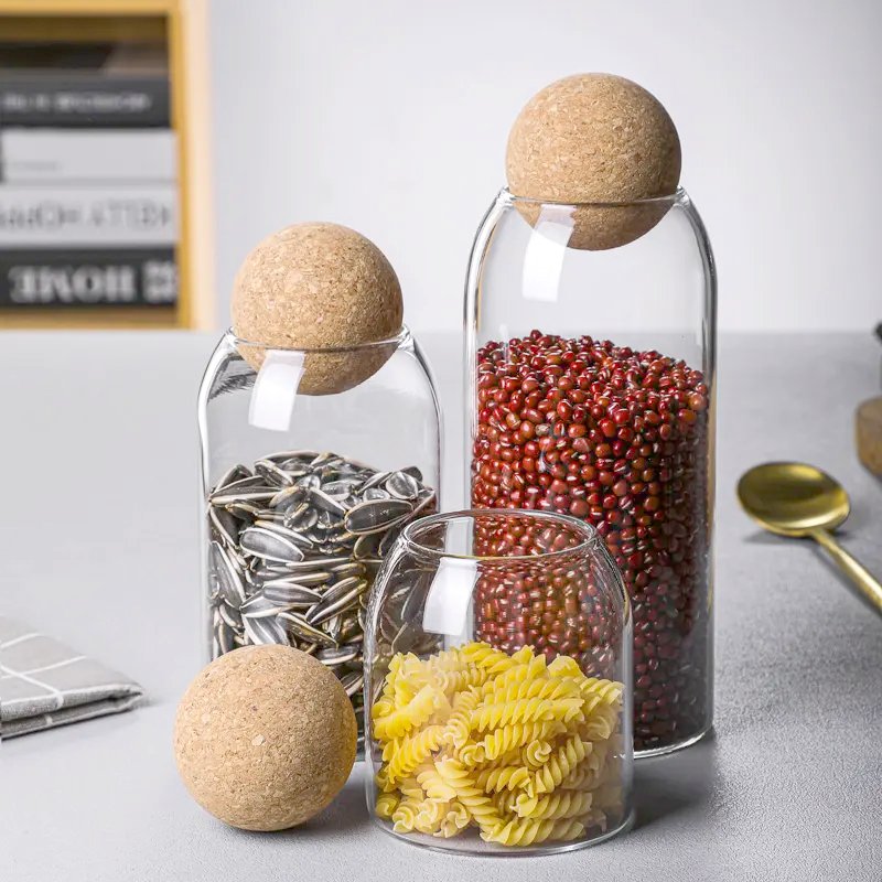 AIHPO22 250ml Storage Bottles & Jars Food Storage Container with Airtight Bamboo Lid Borosilicale Clear Glass Jar