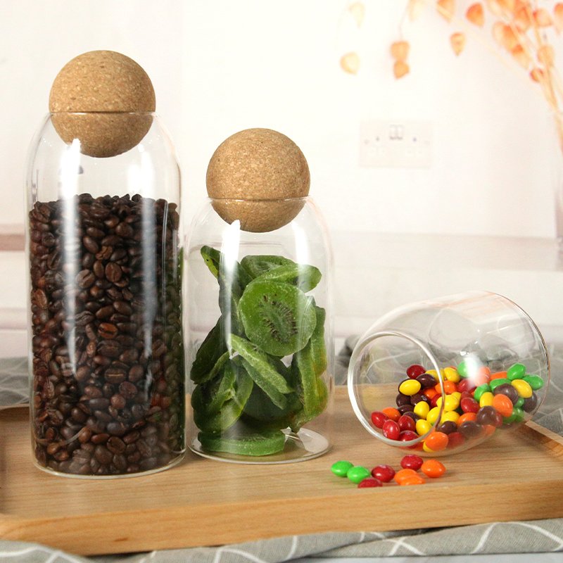 AIHPO22 250ml Storage Bottles & Jars Food Storage Container with Airtight Bamboo Lid Borosilicale Clear Glass Jar