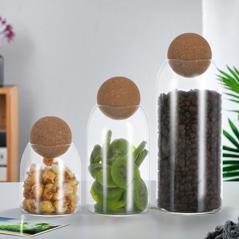 AIHPO22 250ml Storage Bottles & Jars Food Storage Container with Airtight Bamboo Lid Borosilicale Clear Glass Jar