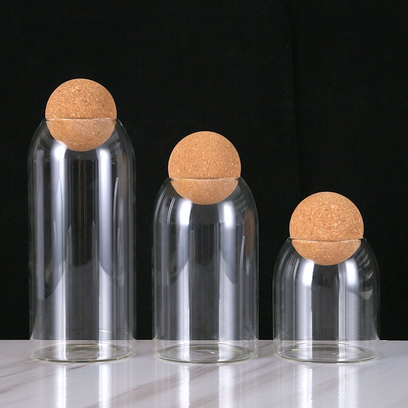 AIHPO22 250ml Storage Bottles & Jars Food Storage Container with Airtight Bamboo Lid Borosilicale Clear Glass Jar