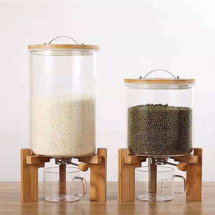 5L 7.5L Food Storage Glass Tank Large Capacity Kitchen Using High Borosilicate Rice Glass Jar with Bamboo Wooden Lid