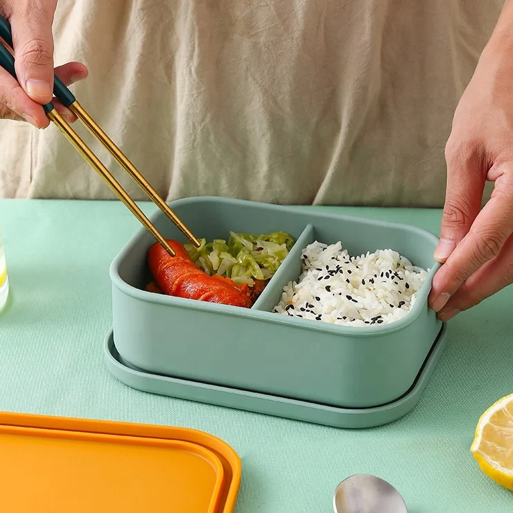 Hot Sales 2 Compartment Silicone Food Container Easy Clean Food Grade Silicone Bento Box Silicone Food Storage Box