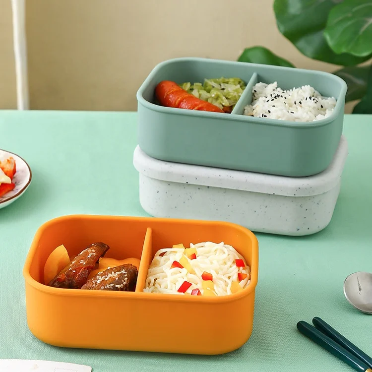 Hot Sales 2 Compartment Silicone Food Container Easy Clean Food Grade Silicone Bento Box Silicone Food Storage Box