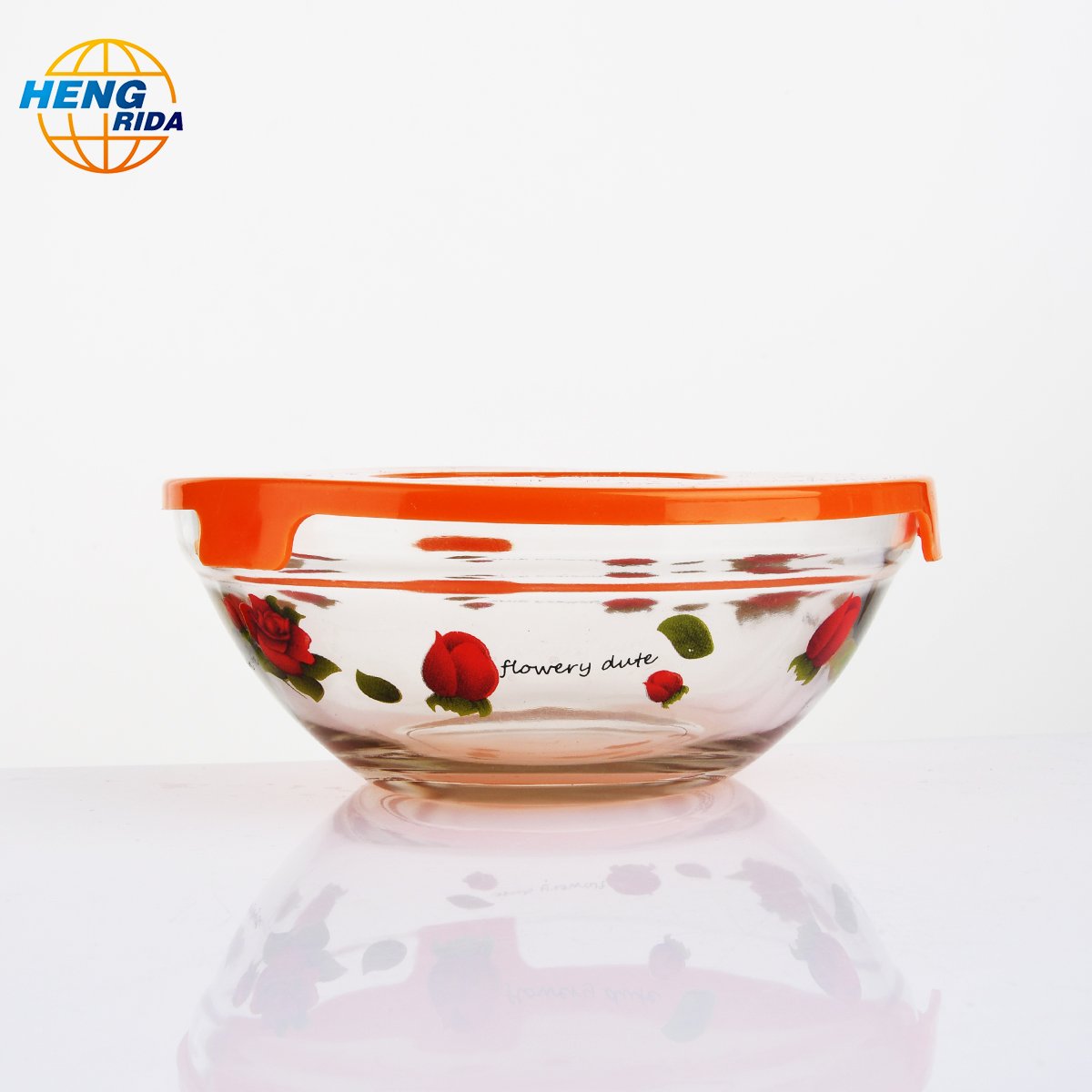High borosilicate heat resistant Printed reinforced glass preservation salad bowl set of bowl Microwavable use with plastic lid