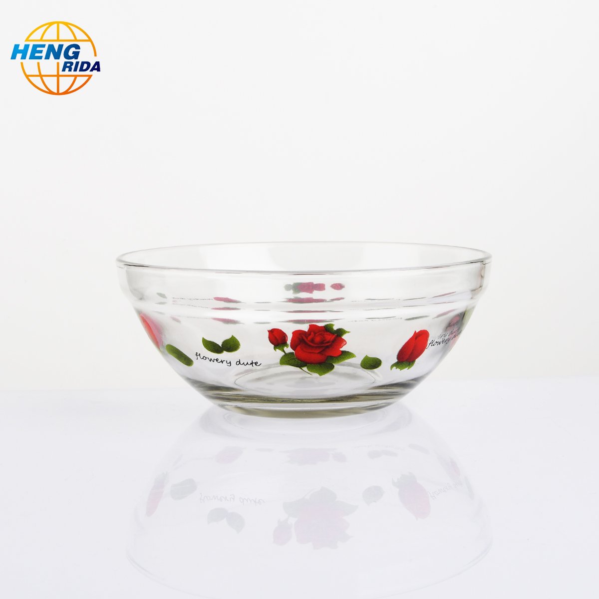 High borosilicate heat resistant Printed reinforced glass preservation salad bowl set of bowl Microwavable use with plastic lid
