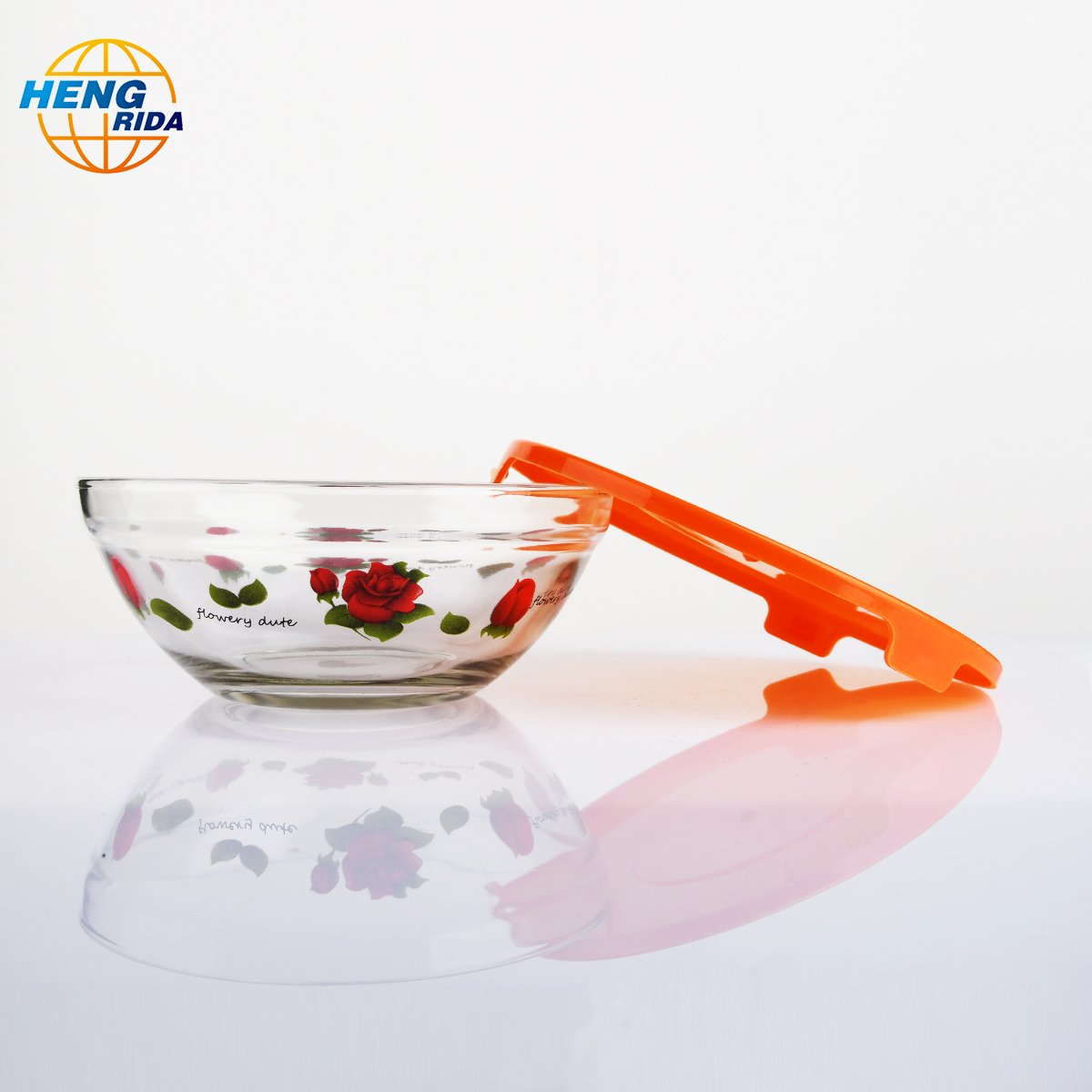 High borosilicate heat resistant Printed reinforced glass preservation salad bowl set of bowl Microwavable use with plastic lid