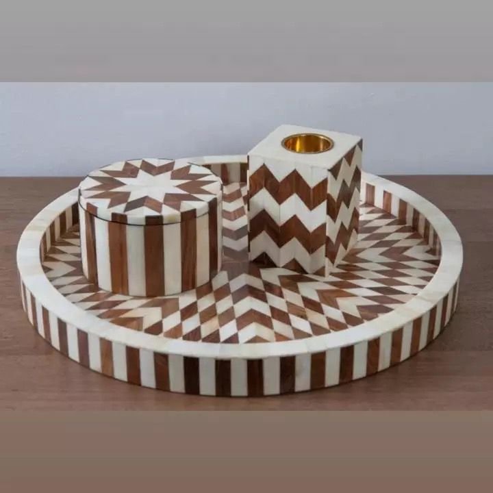 Unique Style Tray Shape With 3 Jar Box Acrylic With Mother Of Pearl Inlay Tableware Homeware Usage For Home Hotel Restaurants