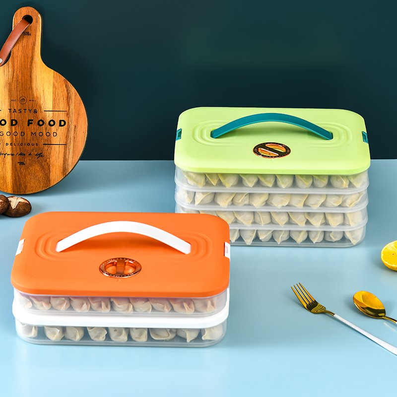 Household Large-capacity Storage Box Multi-layer Dumpling Tray with Timing Combination Frozen Dumpling Box Food Containers 50pcs