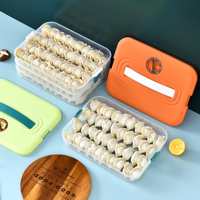 Household Large-capacity Storage Box Multi-layer Dumpling Tray with Timing Combination Frozen Dumpling Box Food Containers 50pcs