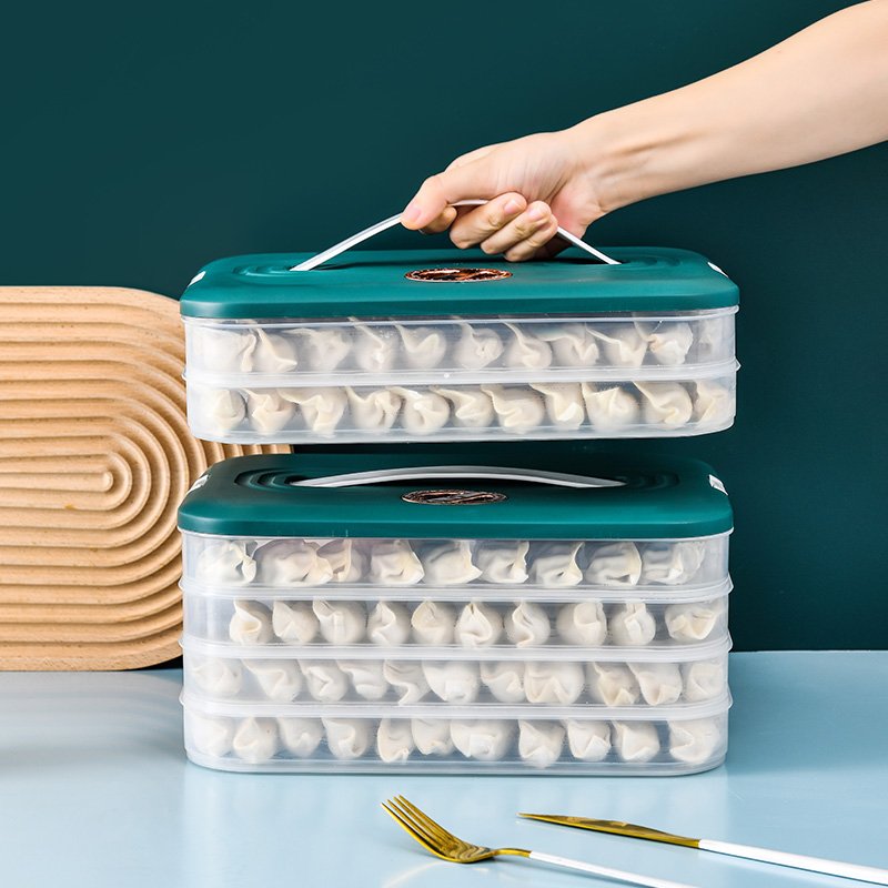Household Large-capacity Storage Box Multi-layer Dumpling Tray with Timing Combination Frozen Dumpling Box Food Containers 50pcs