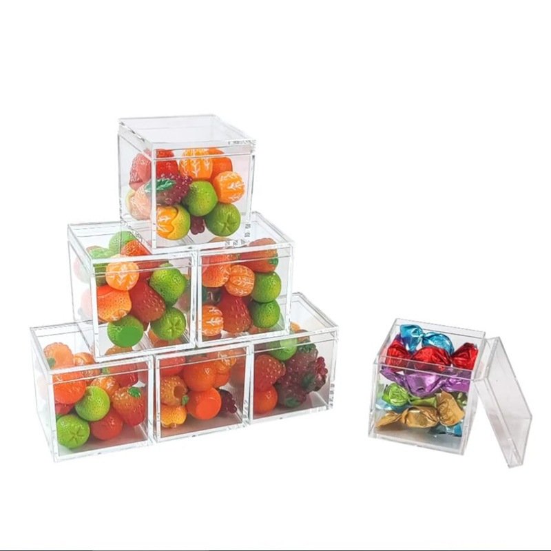 Square Transparent Eco-Friendly Acrylic Candy Storage Box Perspex Organizer for Display Kitchen Gift Wedding Candy Gift Box
