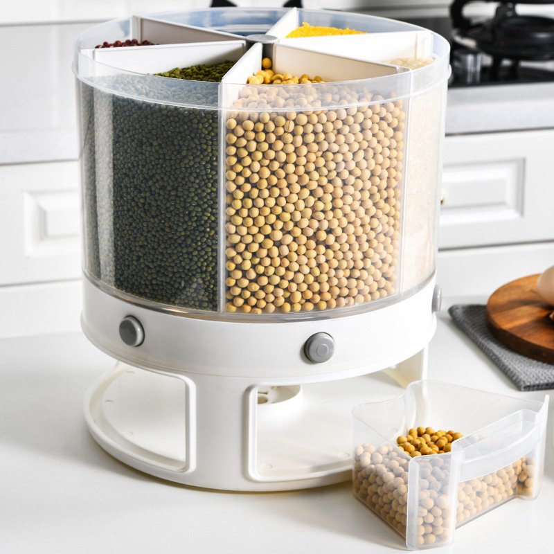 Cereal Dry Grain Storage Box Sealed Against Insects Moisture Rotate Rice Dispenser Kitchen Organizer