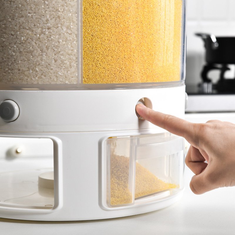 Cereal Dry Grain Storage Box Sealed Against Insects Moisture Rotate Rice Dispenser Kitchen Organizer