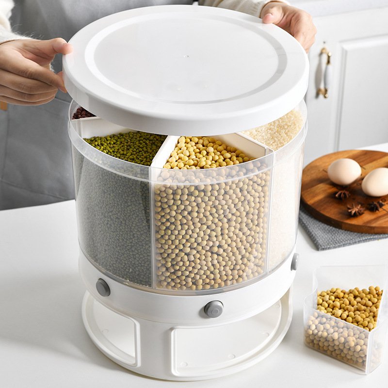 Cereal Dry Grain Storage Box Sealed Against Insects Moisture Rotate Rice Dispenser Kitchen Organizer