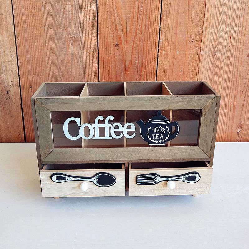 Wholesale Wooden Coffee Station Organizer with Drawer, Wooden Coffee Bar Accessories Organizer for Countertop,Kitchen,Bedroom