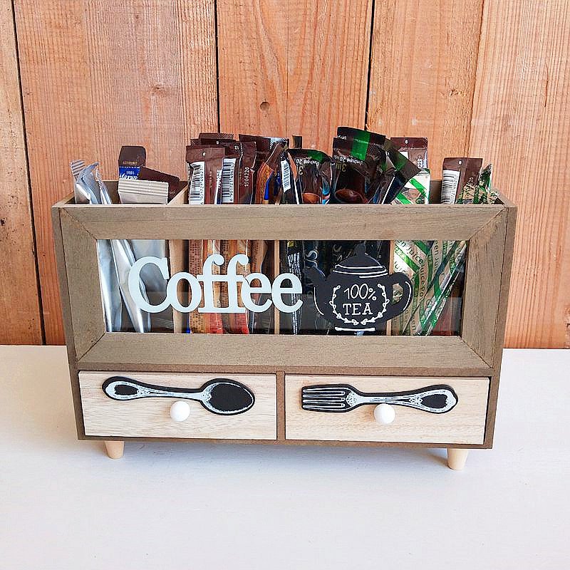 Wholesale Wooden Coffee Station Organizer with Drawer, Wooden Coffee Bar Accessories Organizer for Countertop,Kitchen,Bedroom