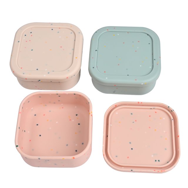 Microwave safe food grade BPA free non toxic school kids 3 compartment silicone speckle bento lunch box with lid dishwasher safe