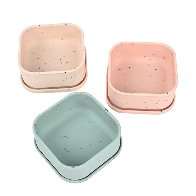 Microwave safe food grade BPA free non toxic school kids 3 compartment silicone speckle bento lunch box with lid dishwasher safe