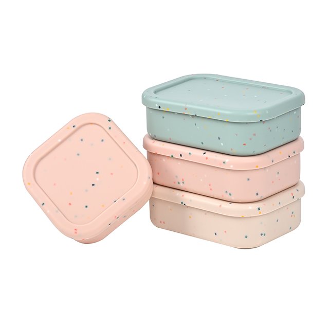 Microwave safe food grade BPA free non toxic school kids 3 compartment silicone speckle bento lunch box with lid dishwasher safe