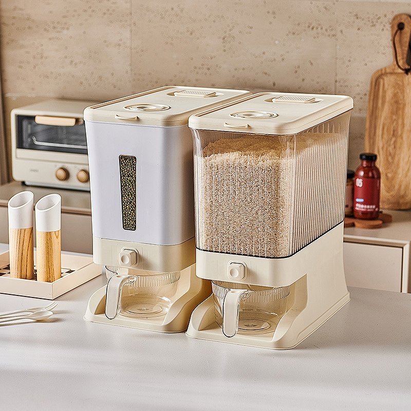 Wannuo 10kg Automatic Plastic Rice and Cereal Dispenser Modern Kitchen Storage Boxes Rice dispenser for Food Rice Container