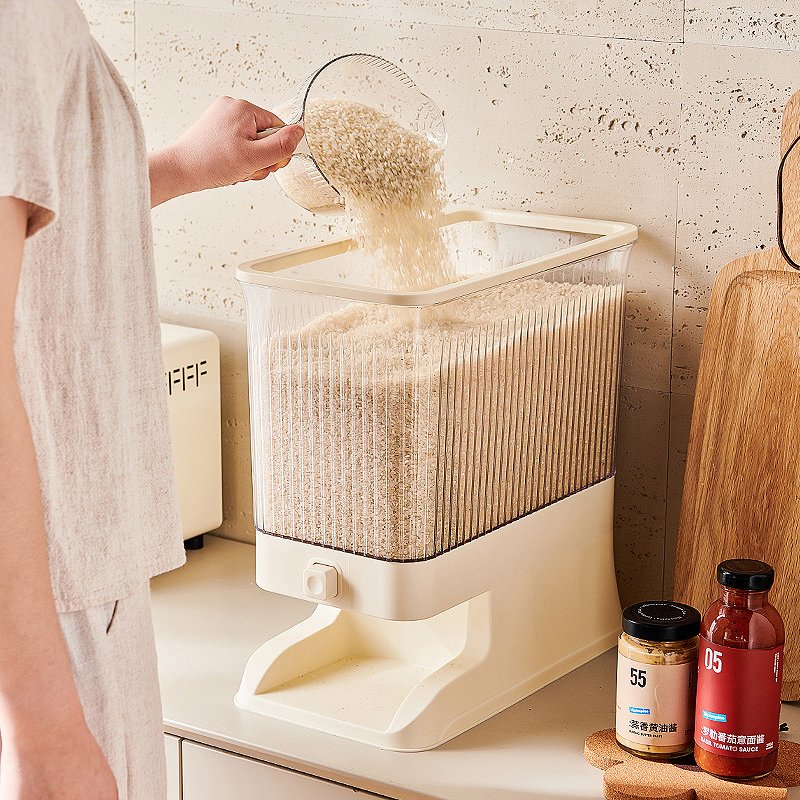 Wannuo 10kg Automatic Plastic Rice and Cereal Dispenser Modern Kitchen Storage Boxes Rice dispenser for Food Rice Container