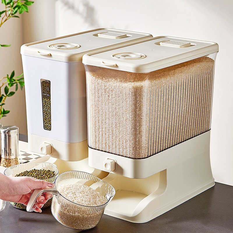 Wannuo 10kg Automatic Plastic Rice and Cereal Dispenser Modern Kitchen Storage Boxes Rice dispenser for Food Rice Container