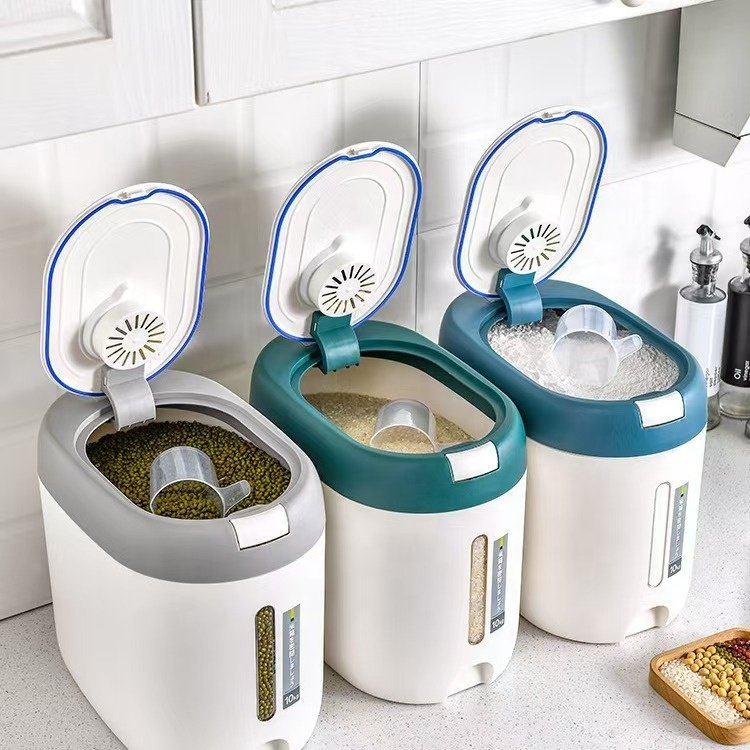 Most Popular High Quality 10kg Airtight Rice Bin Pet Food Store Container for Kitchen Flour Storage Plastic Storage Box