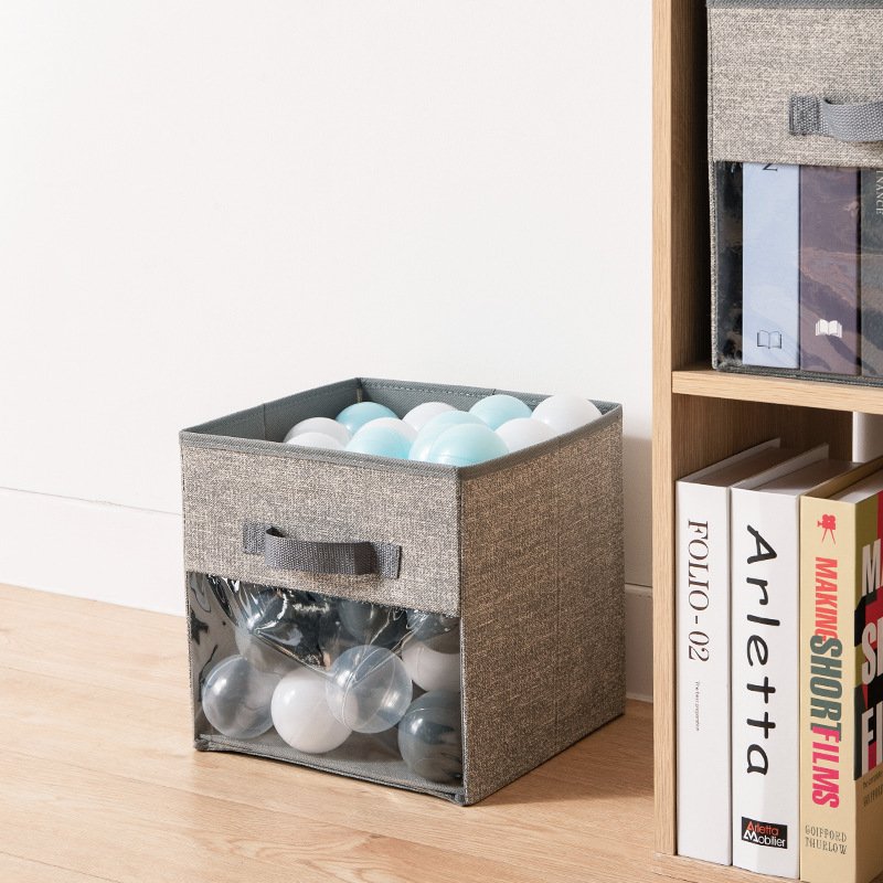 Non-woven Fabric PVC Clear Window Cube Storage Organizer Collapsible Storage Bin Without Lid Folding Storage Box with Handle