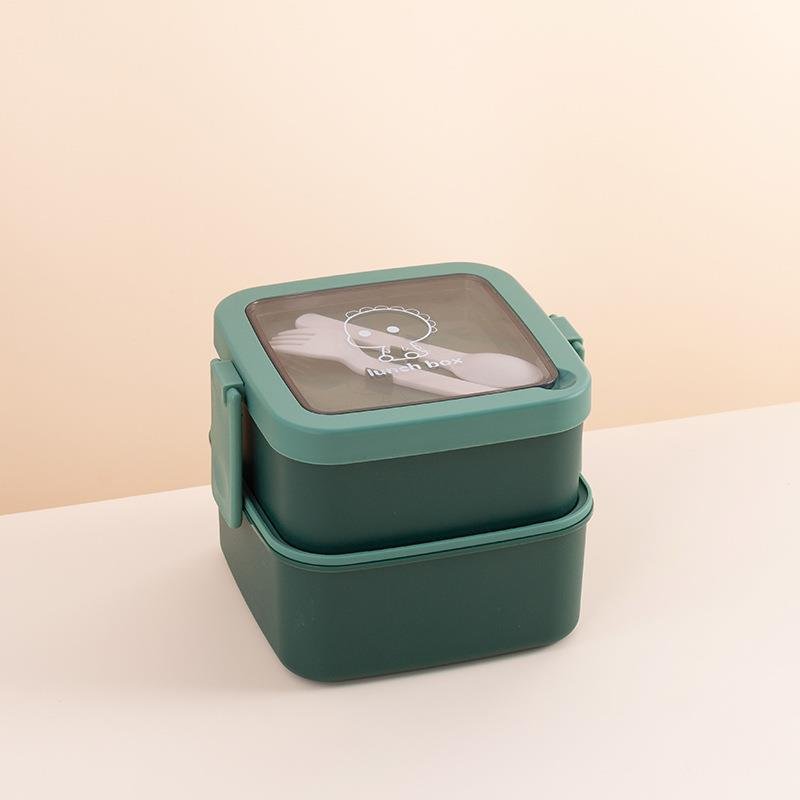 Durable Plastic Lunch Box Storage Two Layer Fork Spoon Microwave Dishwasher Safe Kid Adult Office School Bento Box Lunch Box