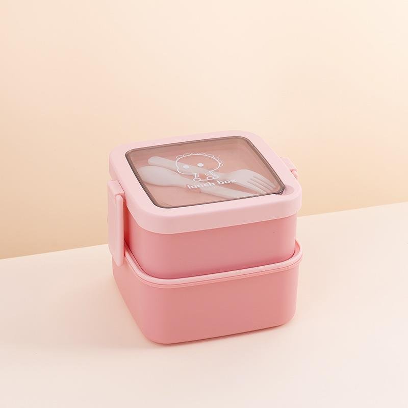 Durable Plastic Lunch Box Storage Two Layer Fork Spoon Microwave Dishwasher Safe Kid Adult Office School Bento Box Lunch Box